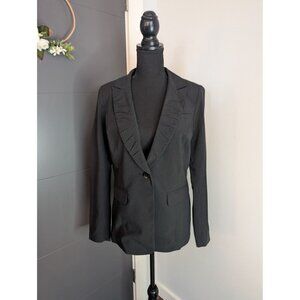 Cabi‎ Pinstripe Ruched Collar Fitted Blazer - Black and Tan - Style 601 - 6